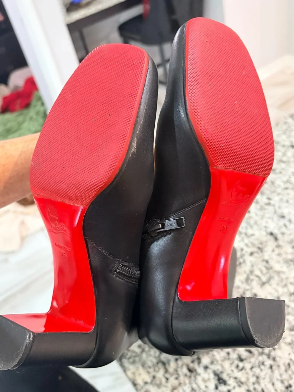 🤩❤️✨Christian Louboutin Red Bottoms Black Over-the-Knee Leather Boots